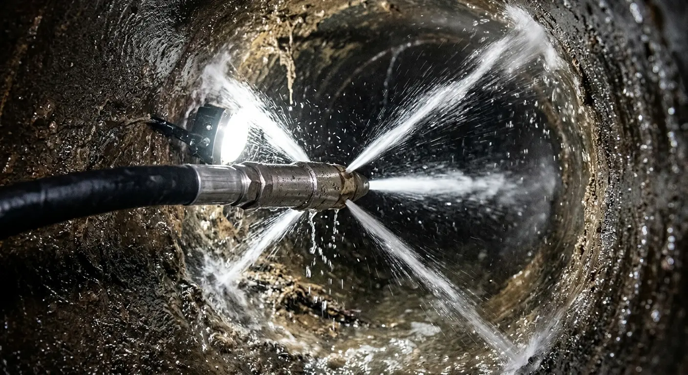 High-pressure hydro jetting nozzle cleaning sewer pipe for Storm Drain Cleaning in Winter Gardens